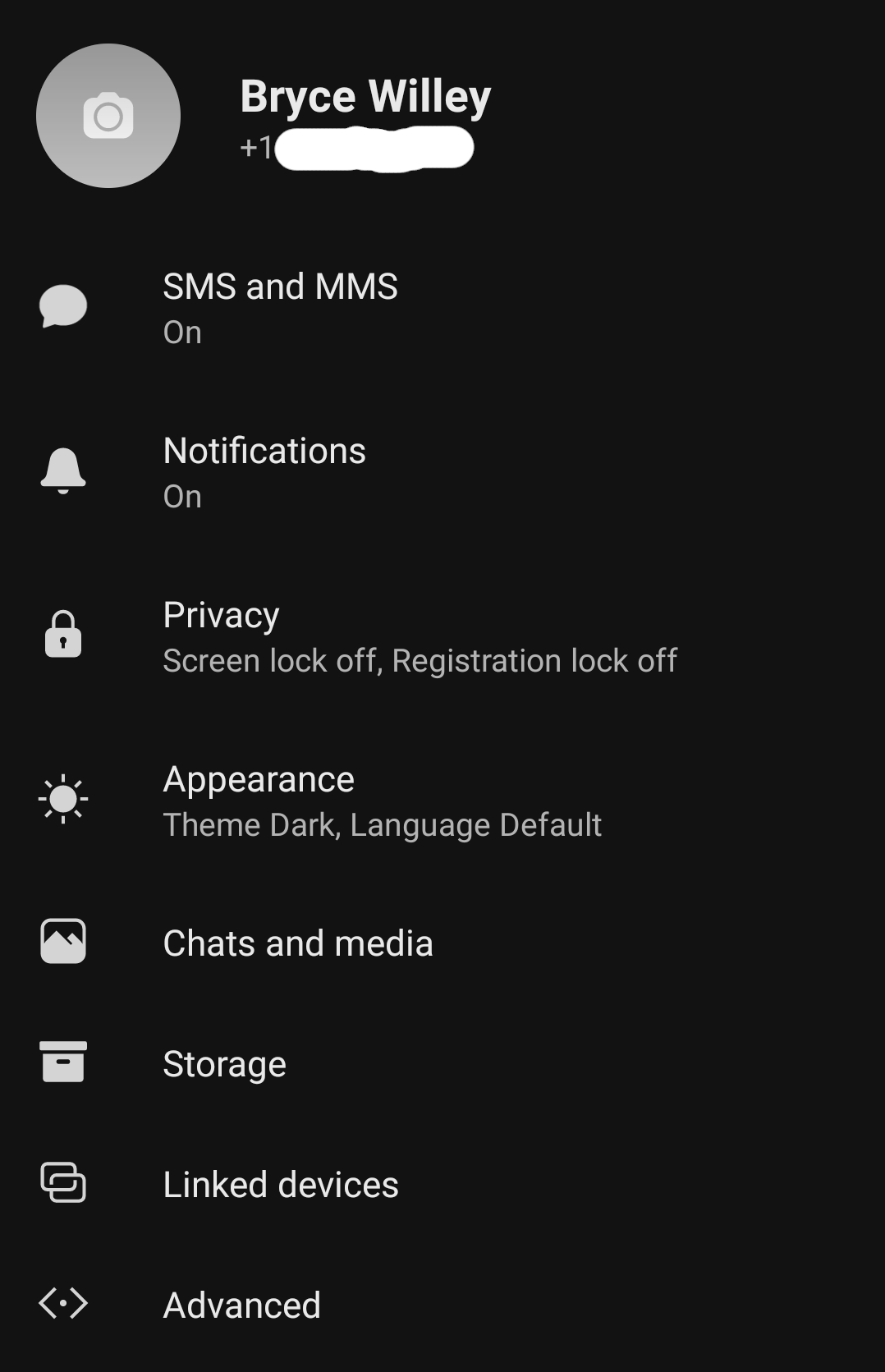 the Signal menu screen